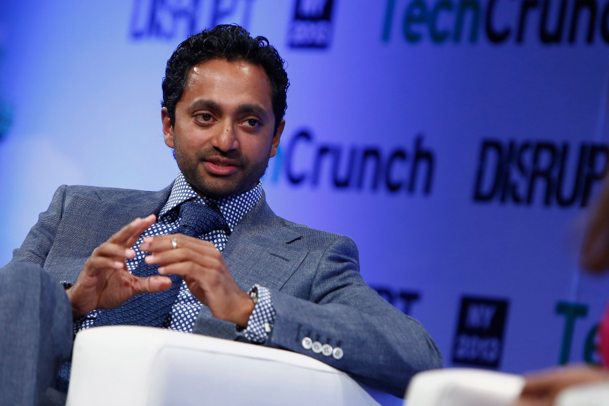 Chamath Palihapitiya speaking on stage at TechCrunch Disrupt