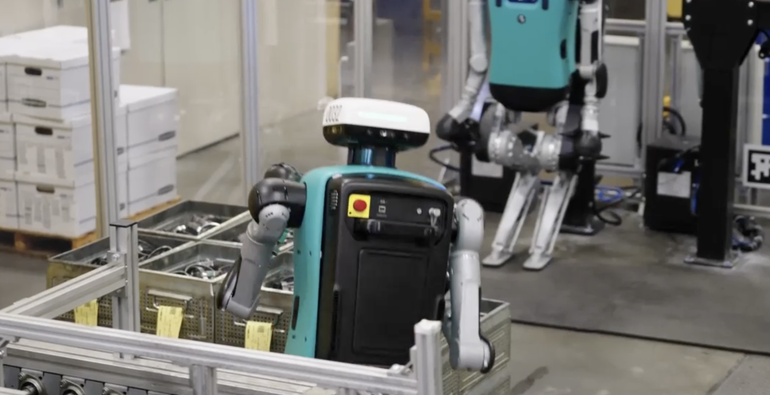 Agility Robotics' Digit humanoid robot working in a warehouse environment
