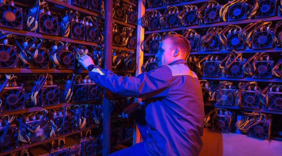 Rows of servers inside a modern data center