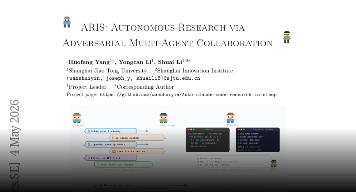 Thumbnail for the ARIS paper on autonomous research via adversarial multi-agent collaboration