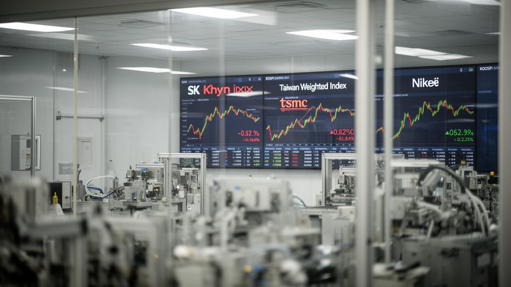Stock market display showing Asian indices