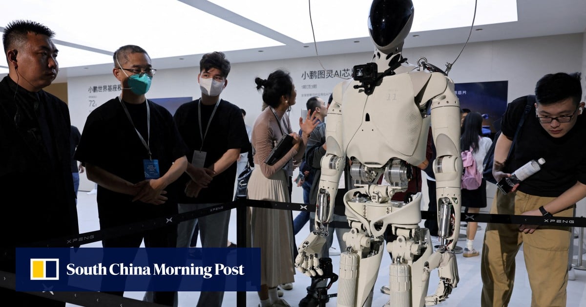 Humanoid robots on display at an industry event in China