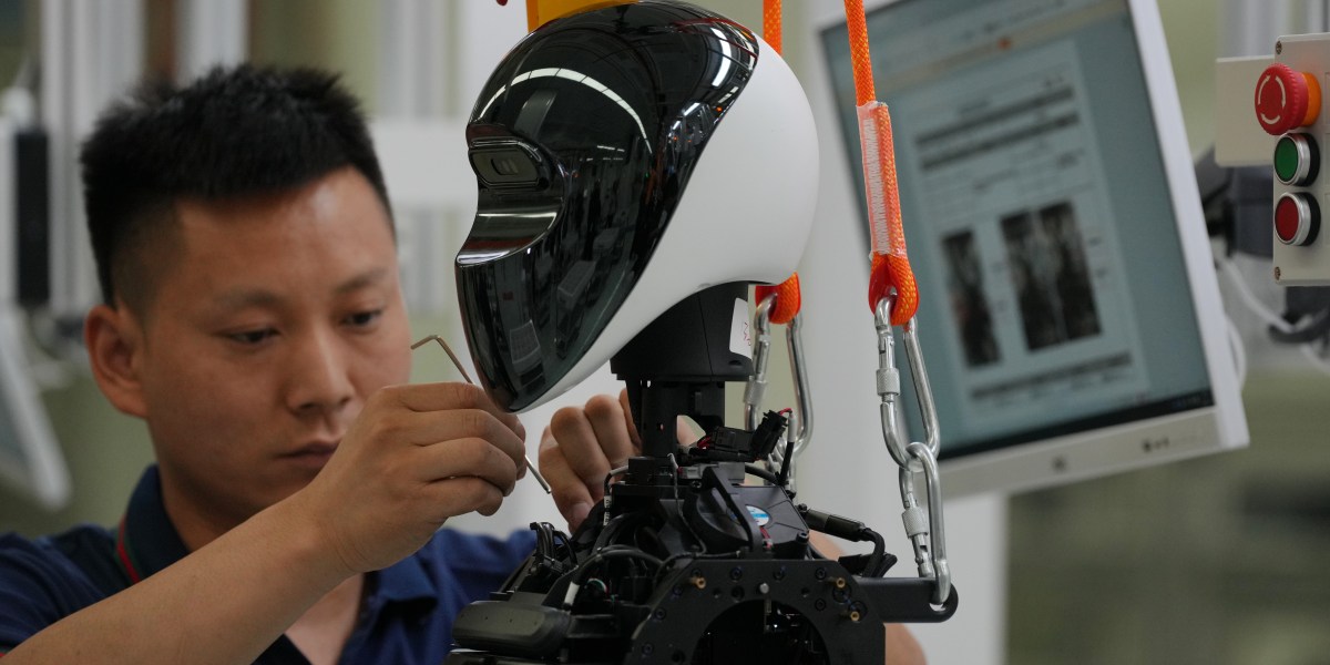 Humanoid robots on display in China, where manufacturers dominate global production
