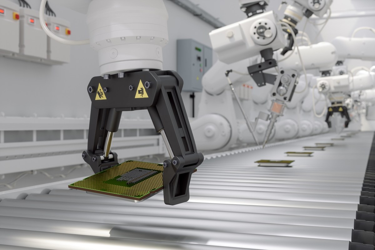 Industrial robots in a modern manufacturing facility