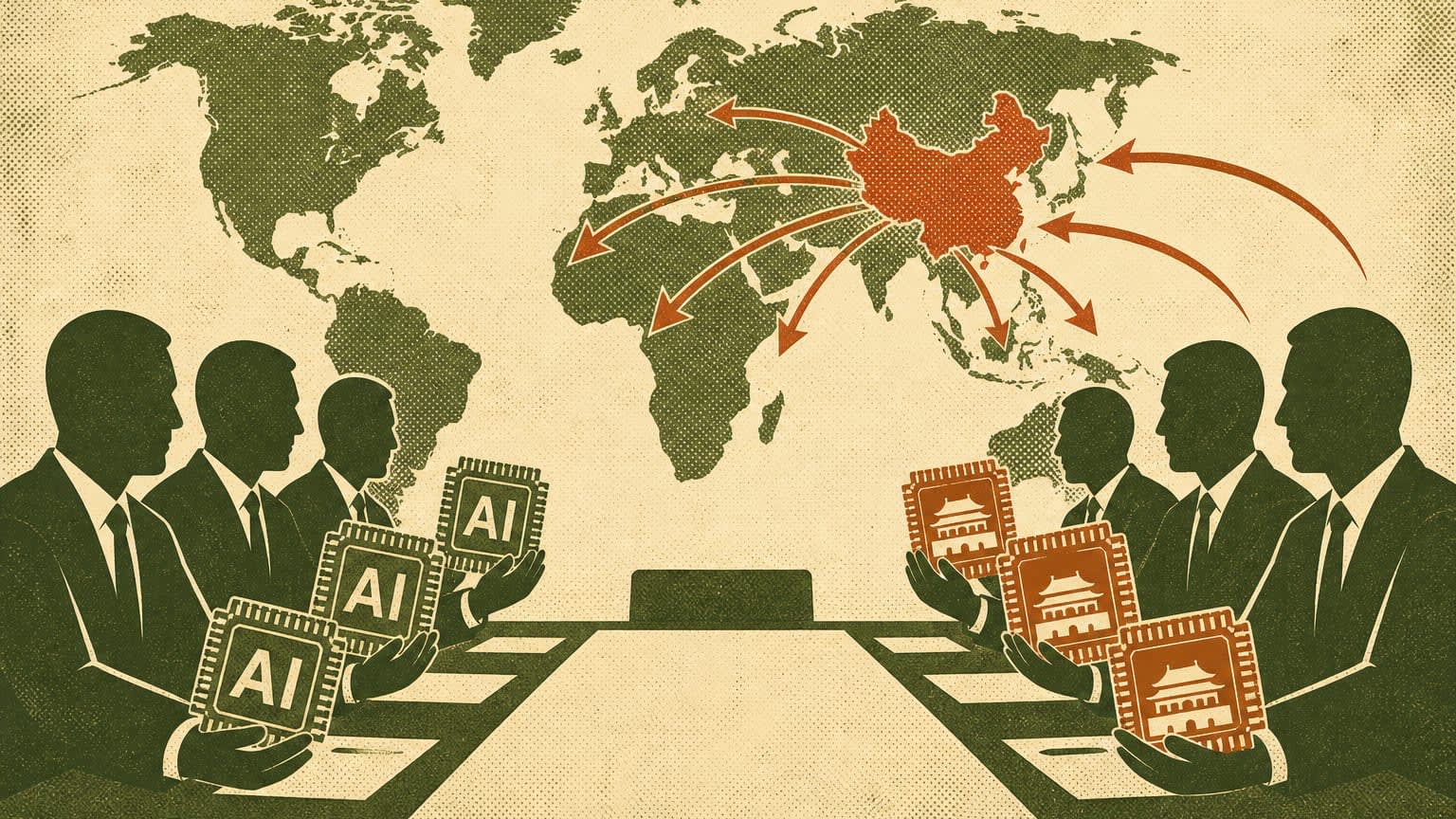 Illustration contrasting Nvidia and Huawei AI chips in the Chinese market