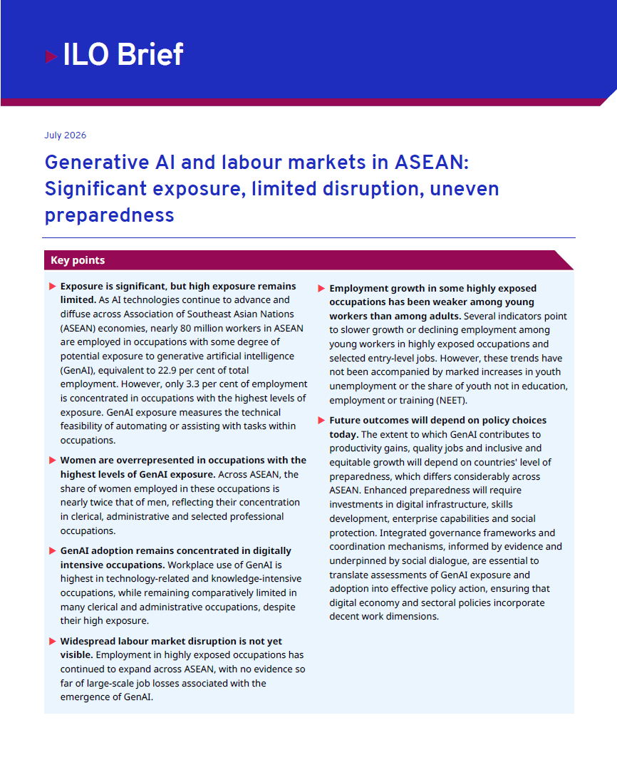 Cover of the ILO report on generative AI and labour markets in ASEAN