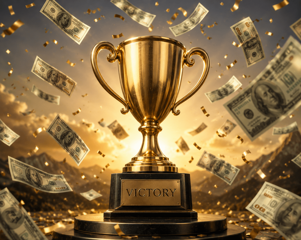 Illustration of victory and dollar signs representing Menlo Ventures' $3B raise