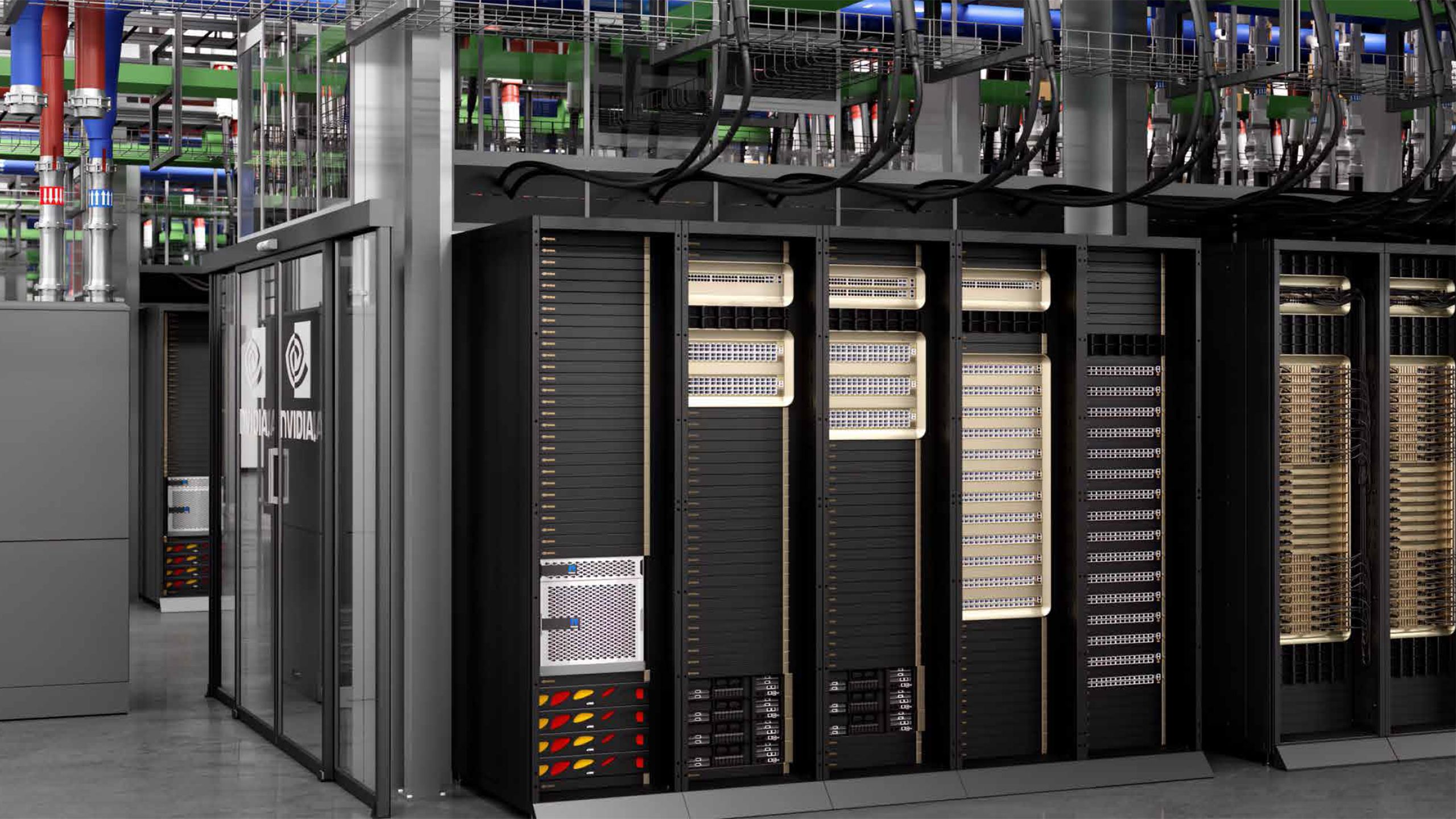 Nvidia AI server racks in a data center