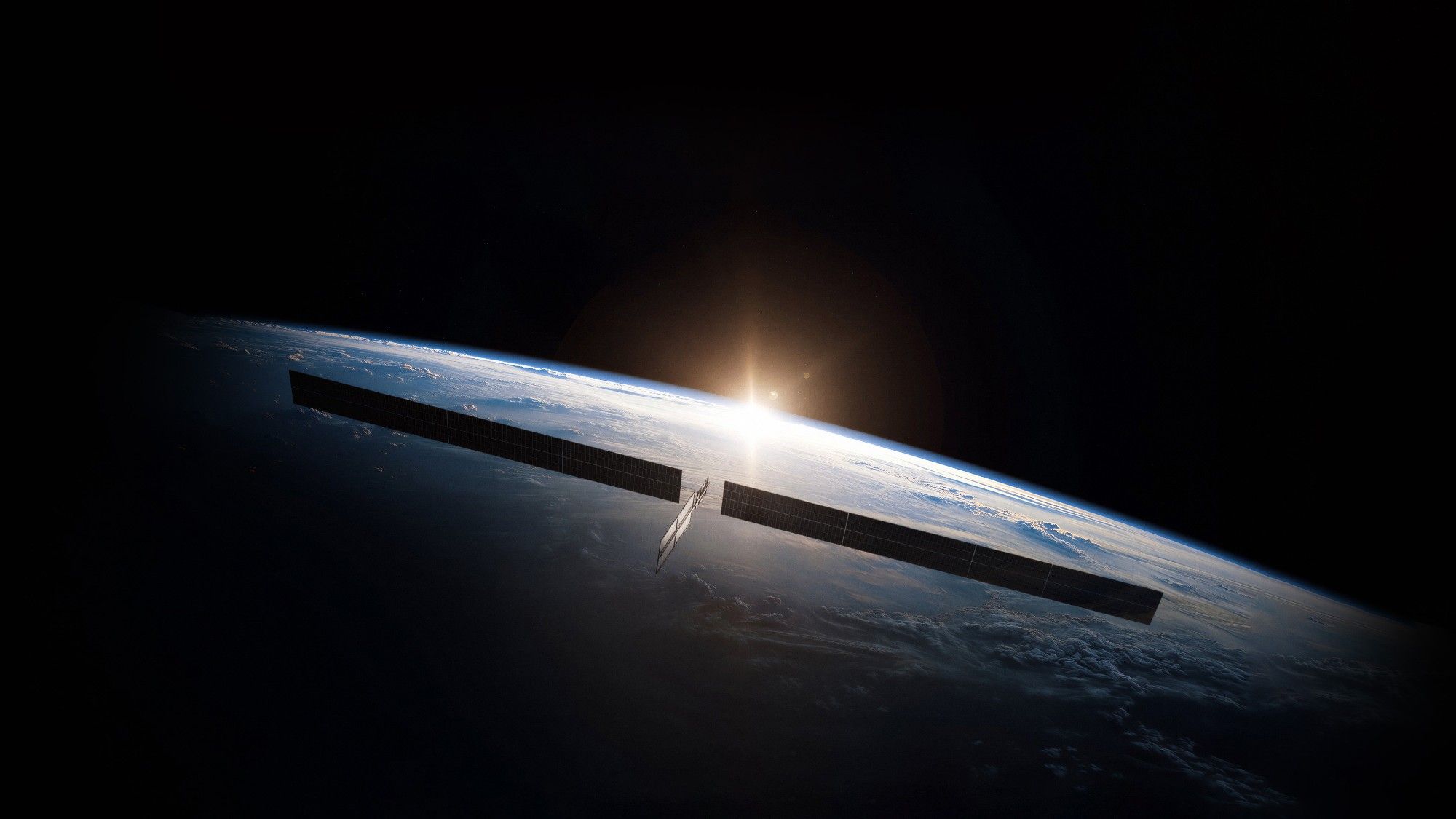 Satellites orbiting Earth with the planet visible below